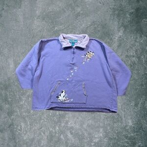 Vintage Big Dogs Embroidered Dogs Fall Purple Half Zip Pullover Sweater Women 2X